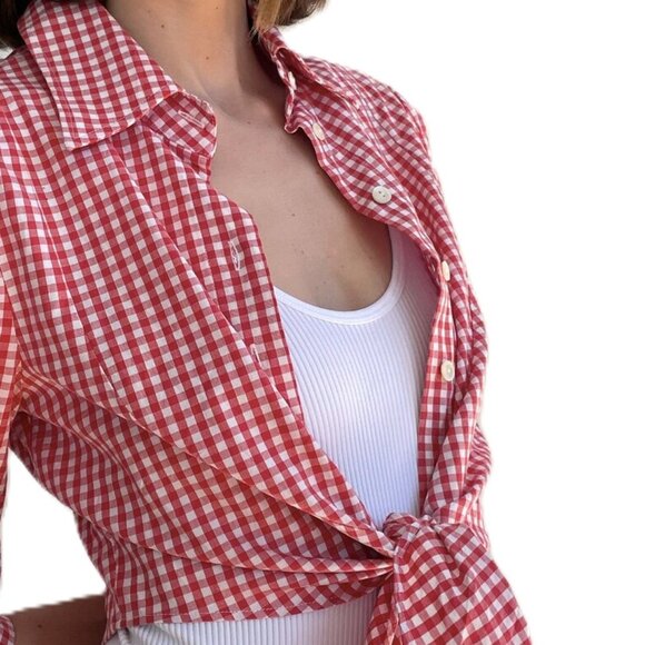 D&G Red Gingham Button Down Front Tie Shirt - Picture 1 of 16